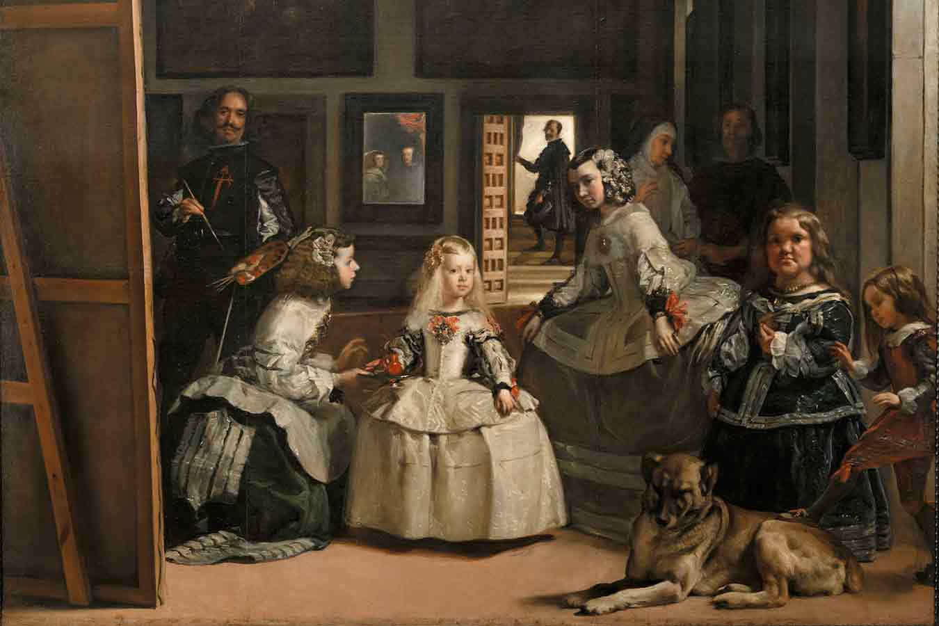 Las meninas af Diego Velázquez. Vi ser datteren til Filip IV og hendes tjenestepiger